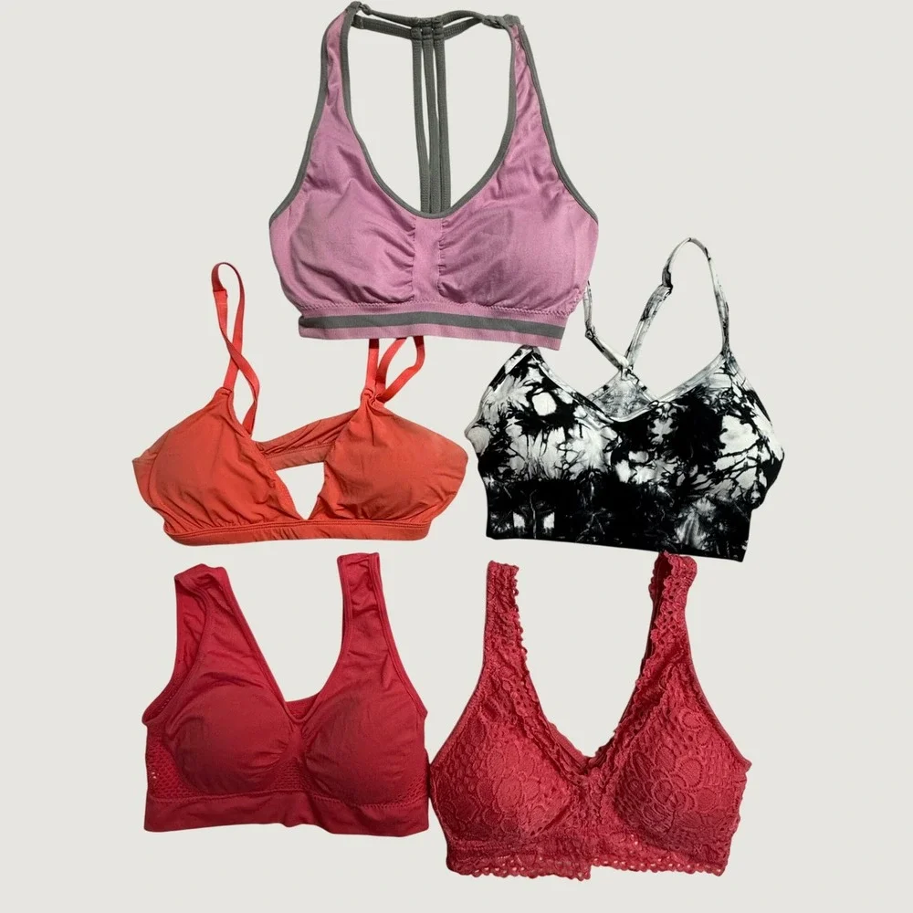 Womens Bralette Sports Bra Lot of 5 S M XS Lace Wireless Tru-Fit No Boundaries
